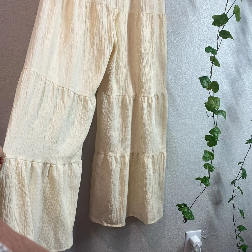 SHEIN Breezaya High Waist Flare‎ Leg Pants Cream Textured Pants, Size Large - Picture 5 of 13